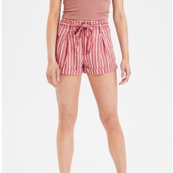 NEW American Eagle‎ Outfitters Striped Super Hi Rise Shorts Belt Womens Size 00 - Picture 1 of 7